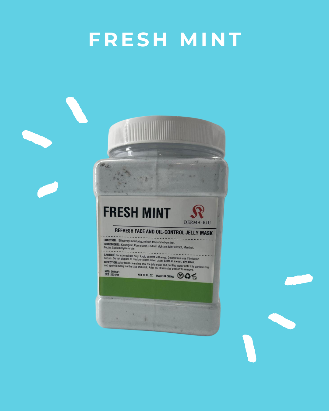 Jar of 'Fresh Mint' jelly mask with a blue background